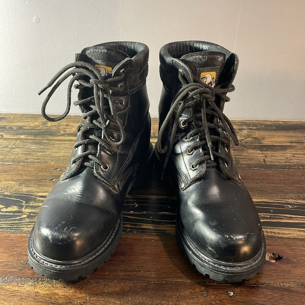 Work Centre steel toe work boots men size 8 black leather